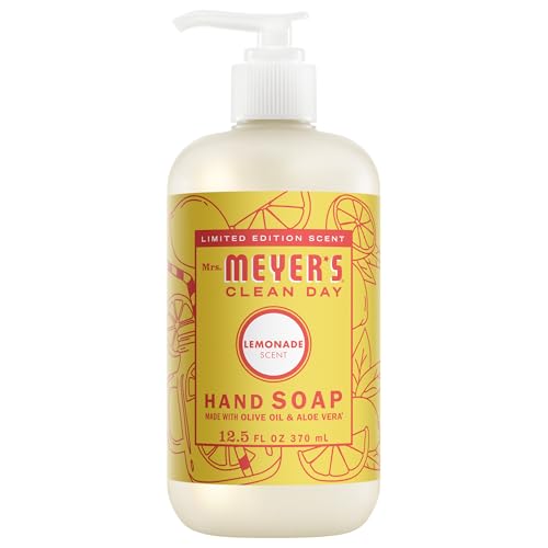 Mrs. MEYER'S CLEAN DAY Liquid Hand Soap, Cruelty Free and Biodegradable Hand Wash Formula Made with Essential Oils, Limited Edition Lemonade Scent, 12.5 oz Bottle