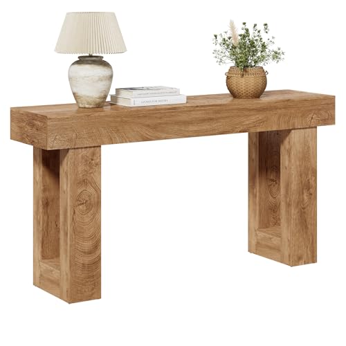 LITTLE TREE 63 Inches Long Console Table for Entryway, Sofa Table Behind Couch, Wooden Entry Table Foyer Hallway Table, Industrial Console Sofa Table for Living Room, Oak Color