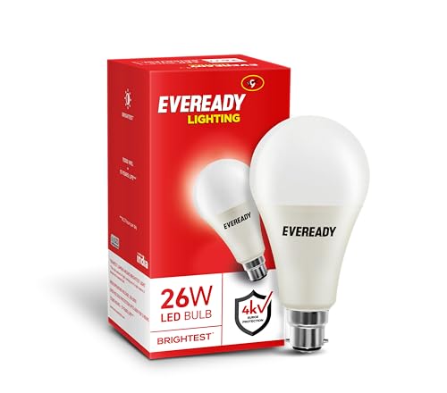 EVEREADY 26W LED Bulb, 65K Lumen, 4KV Surge Protection | B22d, 90Lm/W, Surge Protection, High Brightness, Energy Efficient, Long Lasting, Eco-Friendly