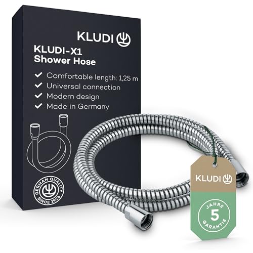 (-20%) KLUDI-X1 Universal Duschschlauch 1,25 m, flexibler Brauseschlauch, knickfest, Standard Anschluss G1/2, kunststoffummantelt mit Metalleffekt, MADE IN GERMANY