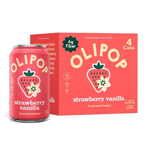OLIPOP Prebiotic Soda Pop, Strawberry Vanilla, Prebiotics, Botanicals, Plant Fiber, 12 fl oz (4 Cans)