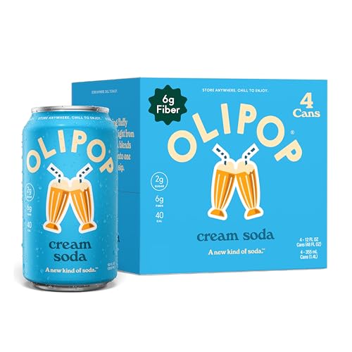 OLIPOP Prebiotic Soda Pop, Cream Soda, Prebiotics, Botanicals, Plant Fiber, 12 fl oz (4 Cans)