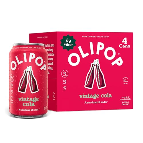 OLIPOP Prebiotic Soda Pop, Vintage Cola, Prebiotics, Botanicals, Plant Fiber, 12 fl oz (4 Cans)
