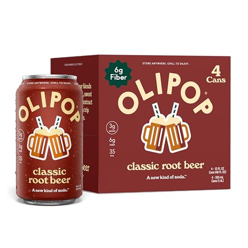 OLIPOP Prebiotic Soda Pop, Classic Root Beer, Prebiotics, Botanicals, Plant Fiber, 12 fl oz (4 Cans)