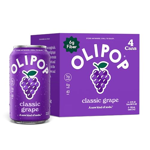 OLIPOP Prebiotic Soda Pop, Classic Grape, Prebiotics, Botanicals, Plant Fiber, 12 fl oz (4 Cans)