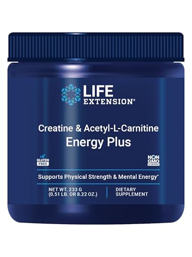Life Extension Creatine Acetyl-L-Carnitine Energy Plus, Energy Support Supplement, creatine monohydrate, Acetyl-L-carnitine, Gluten-Free, Non-GMO, Vegetarian, 30 Servings
