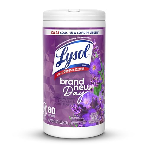 Lysol Disinfectant Wipes, Multi-Surface Antibacterial Wipes For Disinfecting, Dorm Room Essentials, Cleaning Supplies for Home, Bathroom, Lavender & Cotton Blossom Scent, 80 Count