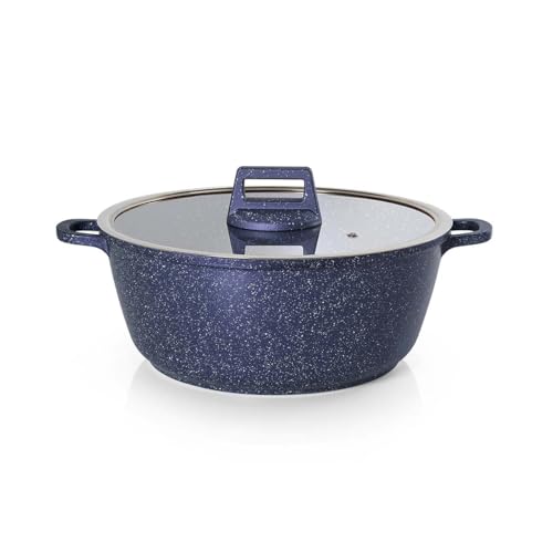 MODA DO CHEF Panela Caçarola 20cm Antiaderente Graniflon Azul com Tampa de Vidro Alumínio Injetado para Todos os Fogões