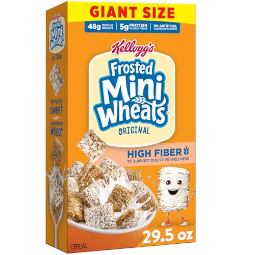Kellogg’s Frosted Mini-Wheats Breakfast Cereal, High Fiber, 48g Whole Grain, Giant Size, 29.5 oz