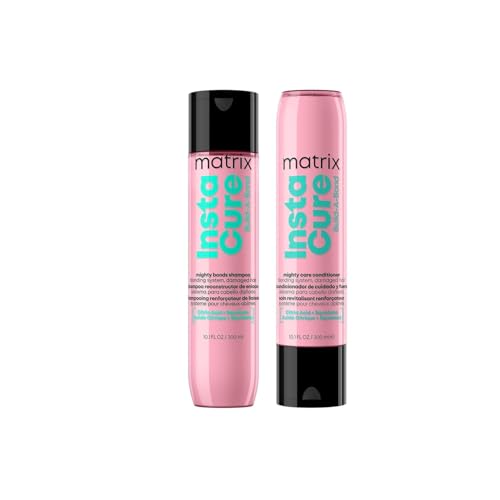 Matrix Instacure Build-A-Bond Mighty Bonds Shampoo and Conditioner Set - For Very Damaged Hair, Strengthens & Softens with Citric Acid & Squalane, Vegan, Sulfate-Free, Paraben-Free, 10.1 Fl Oz