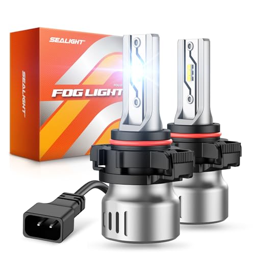 SEALIGHT 5202 LED Fog Light Bulbs, 12,000 lumens 6500K White 600% Brightness PS19W/PS24W 5201 5202 LED Fog Lights or Daytime Running Lamp, 1:1 Size, Plug-N-Play, Pack of 2