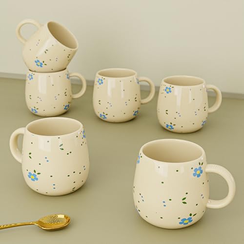 The Earth Store Ovule Flower Ceramic Cup Set of 6 for Tea, 160ML | Microwave and Dishwasher Safe Cup Set for Coffee, Perfect for Every Occasion, Gifti