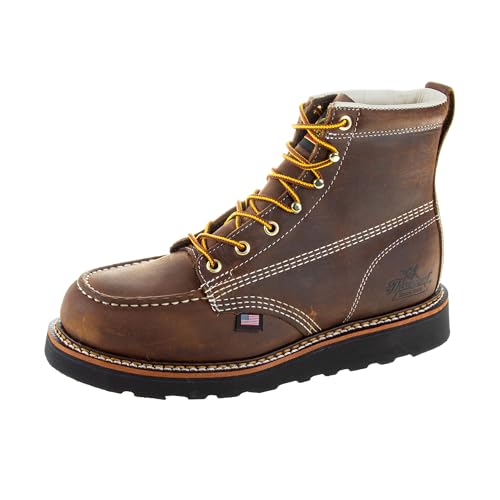 Thorogood Men's American Heritage 6" Moc Toe Wedge Work Boot, Crazy Horse - Black Heel - 10 D
