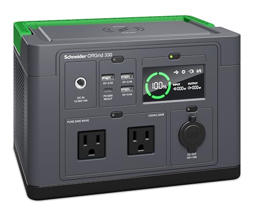Schneider OffGrid 332Wh Portable Power Station, PPS330 Portable Solar Generator with Wireless Charging Pad, for Camping 