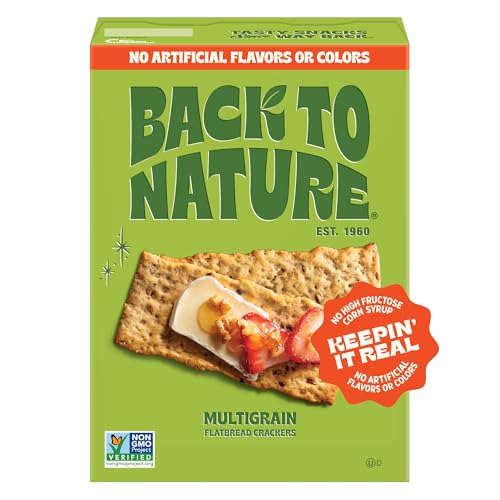 Back to Nature Multigrain Flatbread Crackers, Non-GMO, Vegan Friendly Snack Cracker, Made with Wheat Flour & Whole Grains, Snack Happy, 5oz Box