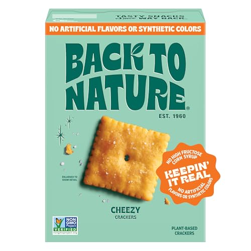 Back to Nature Cheezy Square Crackers, Non-GMO, Vegan Friendly, Plant-Based Cheese Flavored Snack Cracker, Made with Wheat Flour, 5 oz Box