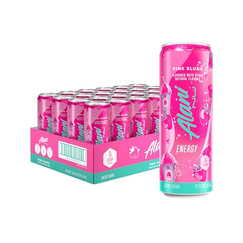Alani Nu PINK SLUSH, Sugar Free, Low Calorie Energy Drinks, 200mg Caffeine, Biotin, B Vitamins, Zero Sugar, 5 Calories, 12 Fl Oz Cans, 24 Pack