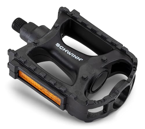 Schwinn Basic Composite Bike Pedals, Black, Set of 2, Lightweight, with Reflectors, Fits 1/2" or 9/16" Cranks, Molded Surface Pegs for Grip, Easy Installation, Replacement Bike Pedals