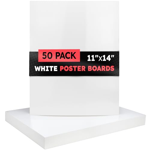 Hygloss Medium Poster Board 11x14 - 50 Poster Boards Bulk Pack - 10 Pt. Thickness White Poster Board Paper for Projects, Presentations, Displays, Signs, Crafts - Blank Posterboard Multipack 11" x 14"
