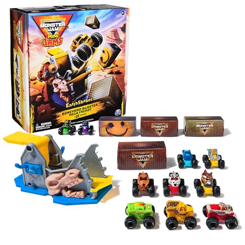 Monster Jam Mini Jams, Earthshaker Boneyard Blaster Mega Frenzy Playset with 10 Mini Trucks, Kids Toys for Ages 3 and Up