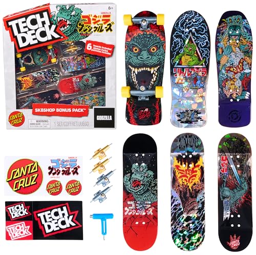 TECH DECK, Godzilla Sk8shop Fingerboard Bonus Pack, Collectible and Customizable Mini Skateboards, Kids Toys for Ages 6 and up