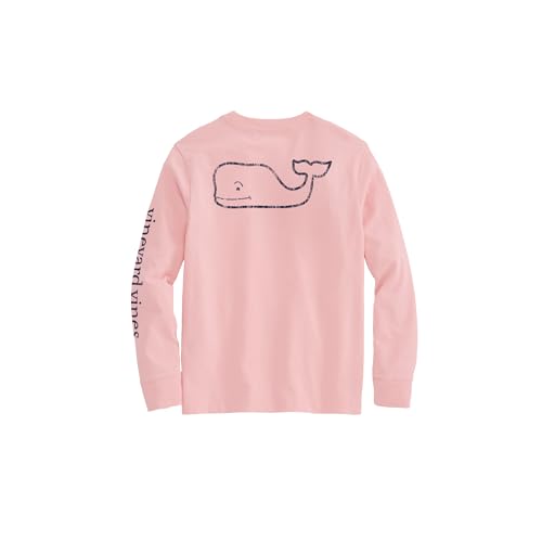 vineyard vines Girls' Vintage Whale Long-Sleeve Pocket Tee, Flamingo, M