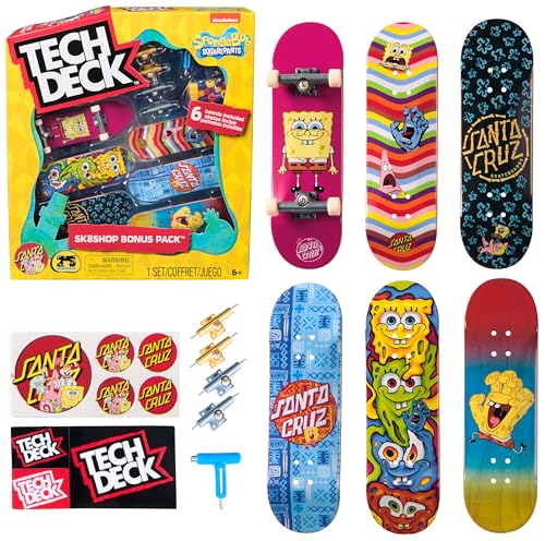 Tech Deck, Spongebob Sk8shop Fingerboard Bonus Pack, Collectible and Customisable Mini Skateboards, Kids’ Toys for Ages 6 and up