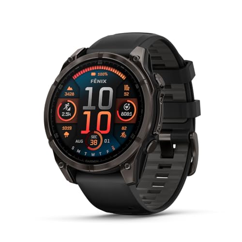 Garmin fēnix® 8 – 47 mm, AMOLED, Sapphire, Premium Multisport GPS Smartwatch, Long-Lasting Battery Life, Dive-Rated, Built-in LED Flashlight, Carbon Gray DLC Titanium with Pebble Gray Band