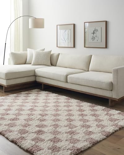 Livabliss Willa Mabini Shaggy Berber Style Floor Covering 130x170 cm – Plush Thick Pile for Living Room & Bedroom, Neutral Boho Design, Easy Care, Cream & Dusty Pink