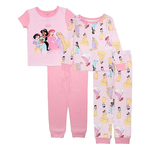 Disney Girls' 4-Piece Snug-fit Cotton Pajama Set, Soft & Cute for Kids, More Than Royal, 4T
