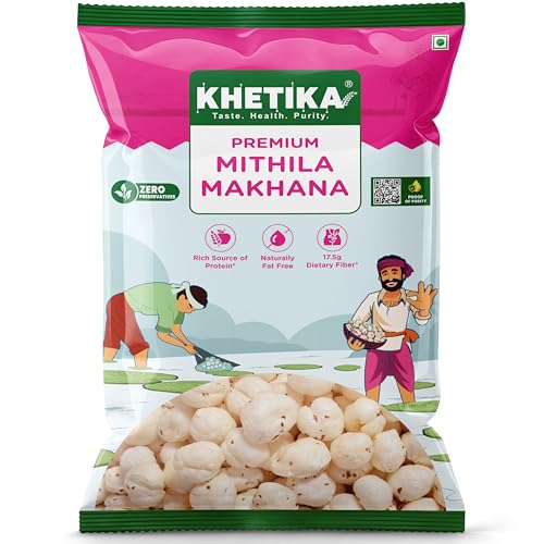 Khetika Premium Mithila Makhana 100g | Dry Fruits in Fresh, Raw Foxnuts, Phool Makhana for Prasadam, Premium Lotus Puffs Seeds, Rich in Calcium, Natur