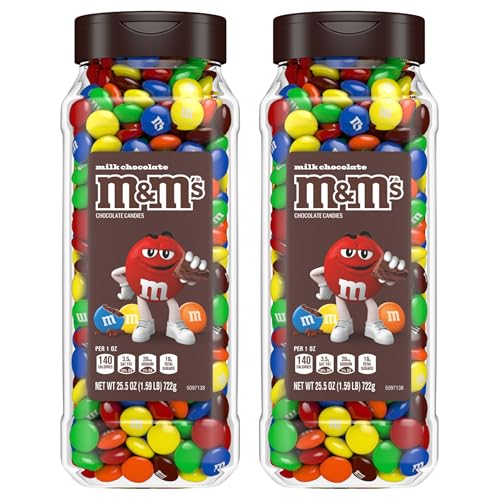 M&M's Milk Chocolate Bulk Candy in Resealable and Recyclable Jars, Party Size Assorted Chocolate Candies, Movie Night Snacks, Candy Buffet, 25.5 Oz Each (Pack of 2)