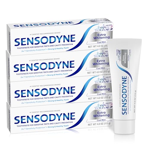 Sensodyne Extra Whitening Sensitive Teeth and Cavity Prevention Whitening Toothpaste, Amazon Exclusive, Cool Mint, Amazon Exclusive- 4 Ounces (Pack of 4)