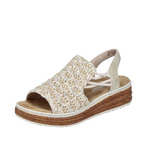 (-35%) Rieker Damen Klassische Sandalen 62741-60 Weite Breit Pull-on Synthetik beige-Silber/Cliff / 60 40 EU