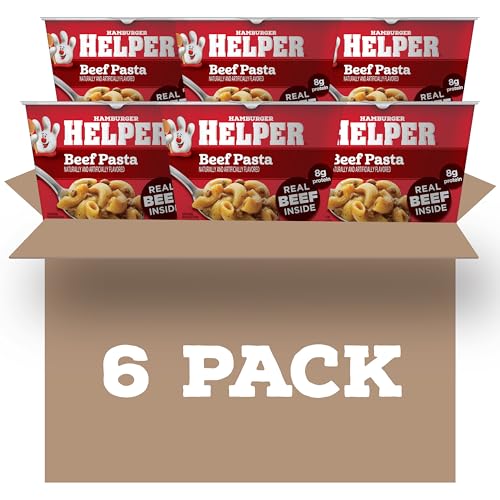 Hamburger Helper Beef Pasta Microwave Cup, 2 oz (6 Pack), Real Beef, 8g Protein, Ready in 4 Minutes, Quick Microwavable Pasta Meal or Snack, Perfect for Midweek Dinners, Busy Evenings, and Families on the Go