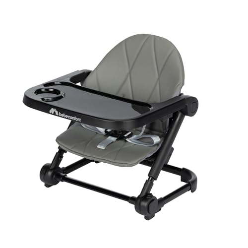 Bebeconfort Moly Baby Booster Chair, 6 Months-3 Years, 9-15 kg, Lightweight Portable High Chair, Compact Folding, 3 Heights, Child Booster Seat, Baby Meal Chair with 3 Tray Positions, Tinted Grey