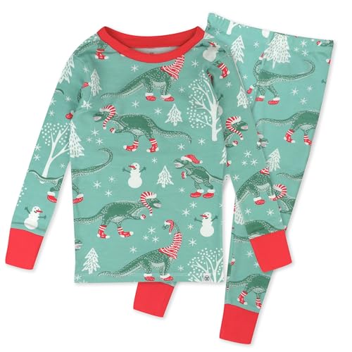 Multipack 2-Piece Pajamas Sleepwear Pjs 100% Organic Cotton for Infant Baby and Toddler Boys, Unisex, Holiday Dino, 18 Months
