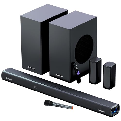 ZEBRONICS Juke BAR 9850 5.2.4 CH Soundbar, 725 Watts, Dolby Atmos, HDMI eARC, Optical, Dual Wireless (Subwoofer + Satellites), Wireless UHF Microphone
