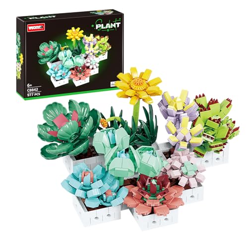 WOMA Succulent Flowers Building Block Set, Botanical Building Blocks for Child 6 and Up...