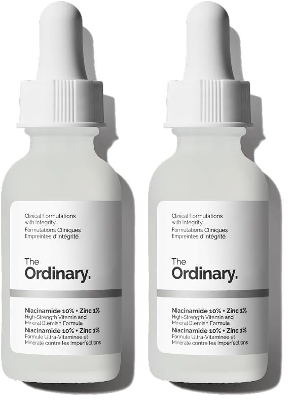The Ordinary Niacinamide 10% + Zinc 1%, Smoothing Serum for Blemish-Prone Skin, 1 Fl Oz (Pack of 2)