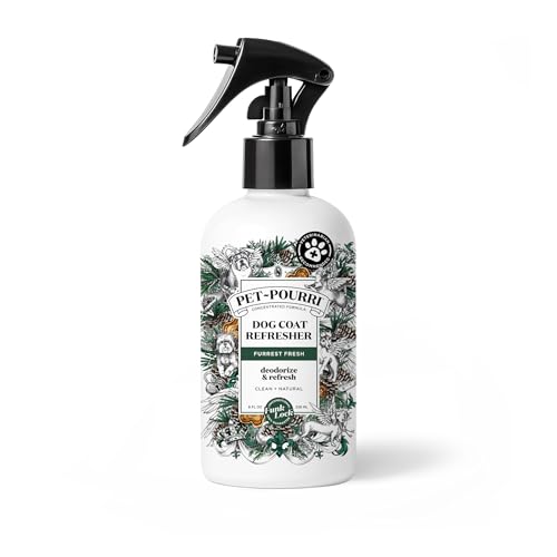 Poo-Pourri Furrest Fresh Dog Deodorizing Spray, 8 Fl Oz Grooming Perfume for Dog Coat, Pet Odor Neutralizer with Essential Oils, Vet Recommended, Paraben & Sulfate-Free Fir, Amber, & Cedarwood Scent