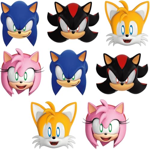 Unique Sonic the Hedgehog Paper Party Masks - (8 Count) - Assorted Multicolor Masks for Kids - Perfect for Superhero Birthday Parties