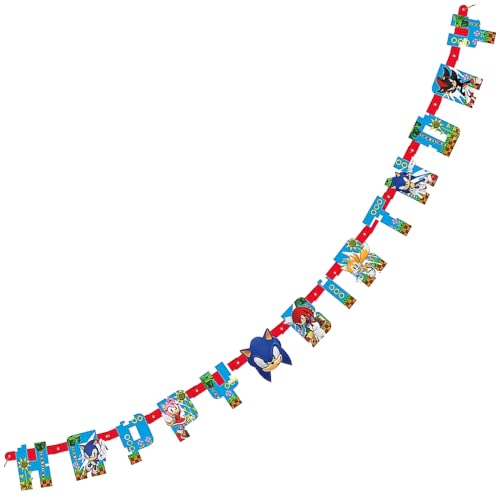 Sonic the Hedgehog 'Happy Birthday' Multicolor Jointed Banner, 6.25 ft. (1 Count) - Perfect for Indoor & Outdoor Celebrations