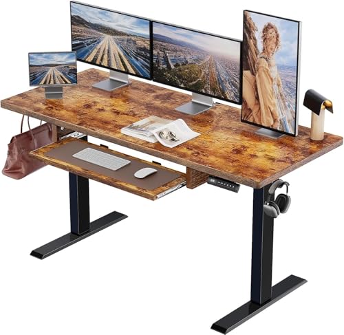 Marsail Electric Standing Desk with Ergonomic Keyboard Tray, Adjustable Desk with 27.5” to 46.7” Height Range, 4 Memory Presets, Smooth and Quiet Lifting, 48 x 24 inch Adjustable Height,TZESD14Black