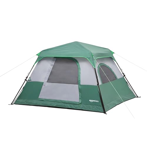 Amazon Basics Instant Camping Tent with Rainfly, Weather-Resistant, Quick Setup4 Person Blackout Camping Tent, Easy Set