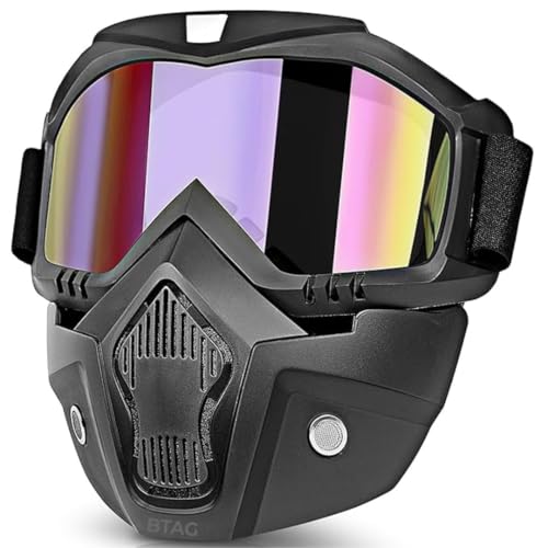 Btag Anti Scratch UV Protective Motorcycle Face Mask with Detachable Goggles | Anti-Fog UV Protection Riding Mask with Removable Breathable Filter | F
