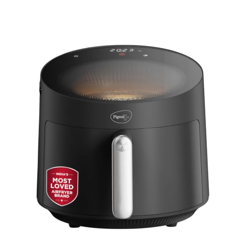 Pigeon By Stovekraft STELLAR Air Fryer Large 5.5L | 1500W BLADELESS Airfryer | Unique See Through Top View Glass | 360 Airwhirl Technology | Digital T