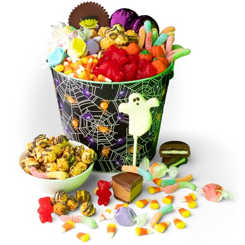 Halloween Spooky Basket Gift with Candy, Chocolate and Halloween Treats, Boo Baskets