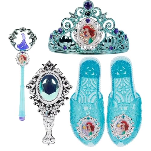Disney Princess Dress Up Accessory Set Ariel Tiara, Shoes, Wand and Comb Set for Little Girls Role Play Time Costume Toys for 3-6 Years