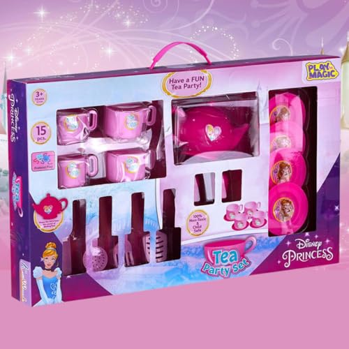 PlayMagic Children's Tea Party Set Princess|Tea Party Set Toy Pretend Play Gifts Age 3-6, Kids Girls |Toys Kitchen Tea Set Princess 15 Pieces|Kitchen 